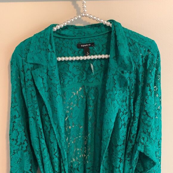 Torrid Lace Trench Coat size 3 never worn green - Picture 3 of 7